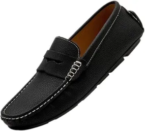 Men's Loafers - Round Toe Solid Color Faux Leather Loafers, Flexible Lightweight Comfortable Slip-Ons for Driving, Casual, and Wedding Wear