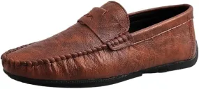 Men's Vegan Leather Loafers - Solid Color Round Toe Flexible Slip-Ons with Flat Heel, Resistant for Wedding, Outdoor, and Casual Wear