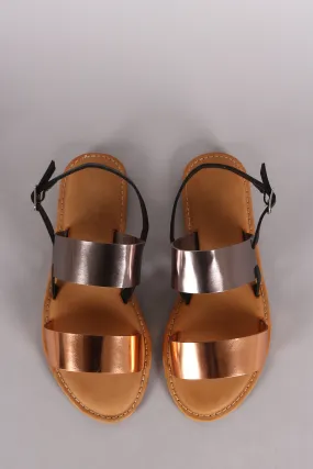 Metallic Two Tone Double Band Flat Sandal