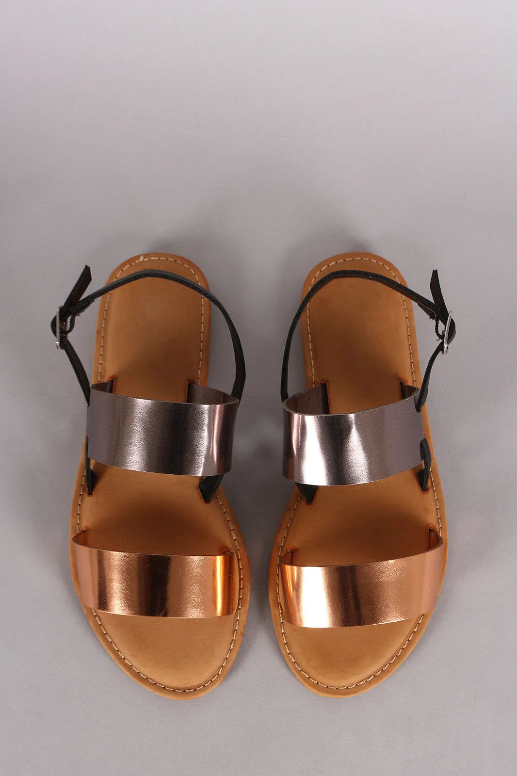 Metallic Two Tone Double Band Flat Sandal