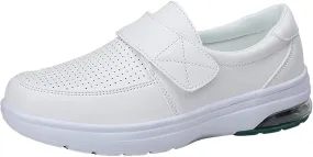 Nurse Shoes for Women Comfortable Healthcare Slip Resistant Nursing Shoes Breathable Work Shoe Footwear Lightweight Solid Color Leather Loafers and Hook and Loop Closure White