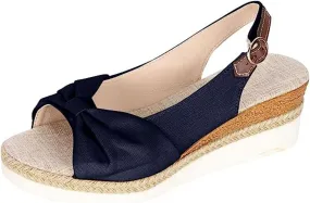 Orthopedic Sandals for Women, Women Walking Slip On Wedge Sandals Summer Dressy Open Toe Ankle Strap Platform Beach Shoes Fashion Slingback Espadrille Bowknot Casual Shoes