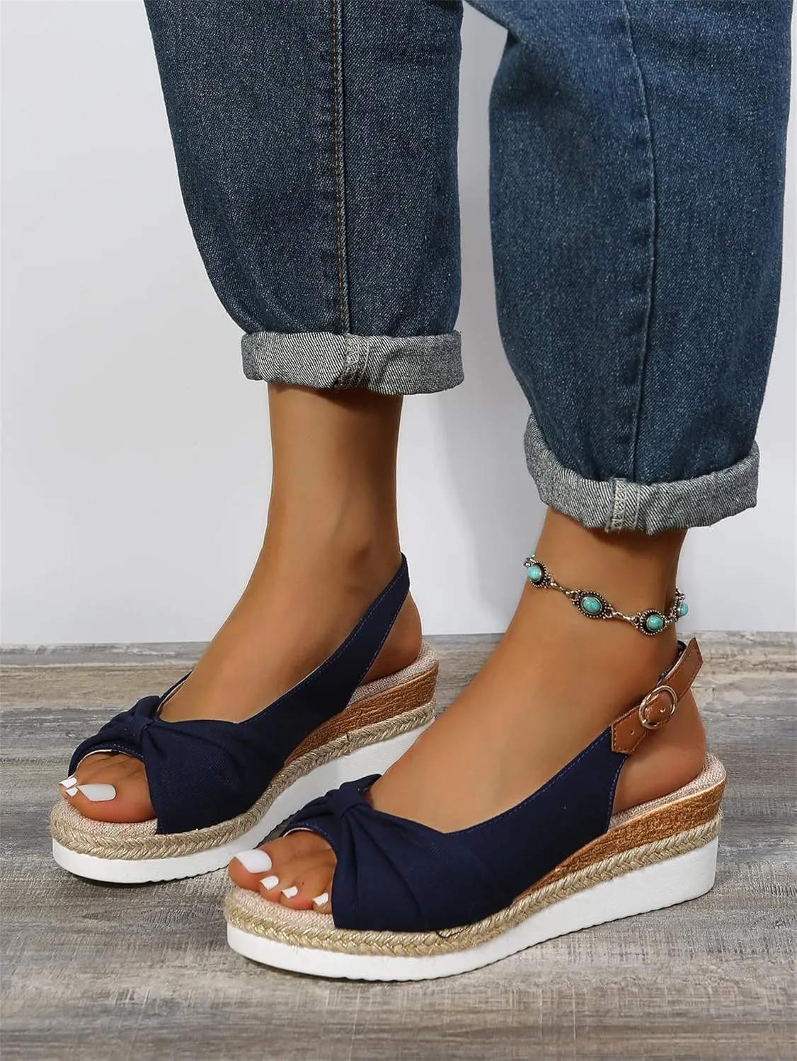 Orthopedic Sandals for Women, Women Walking Slip On Wedge Sandals Summer Dressy Open Toe Ankle Strap Platform Beach Shoes Fashion Slingback Espadrille Bowknot Casual Shoes