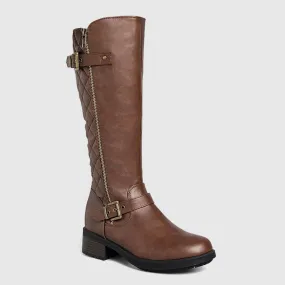 Quilted Knee High Riding Boots With Side Zipper