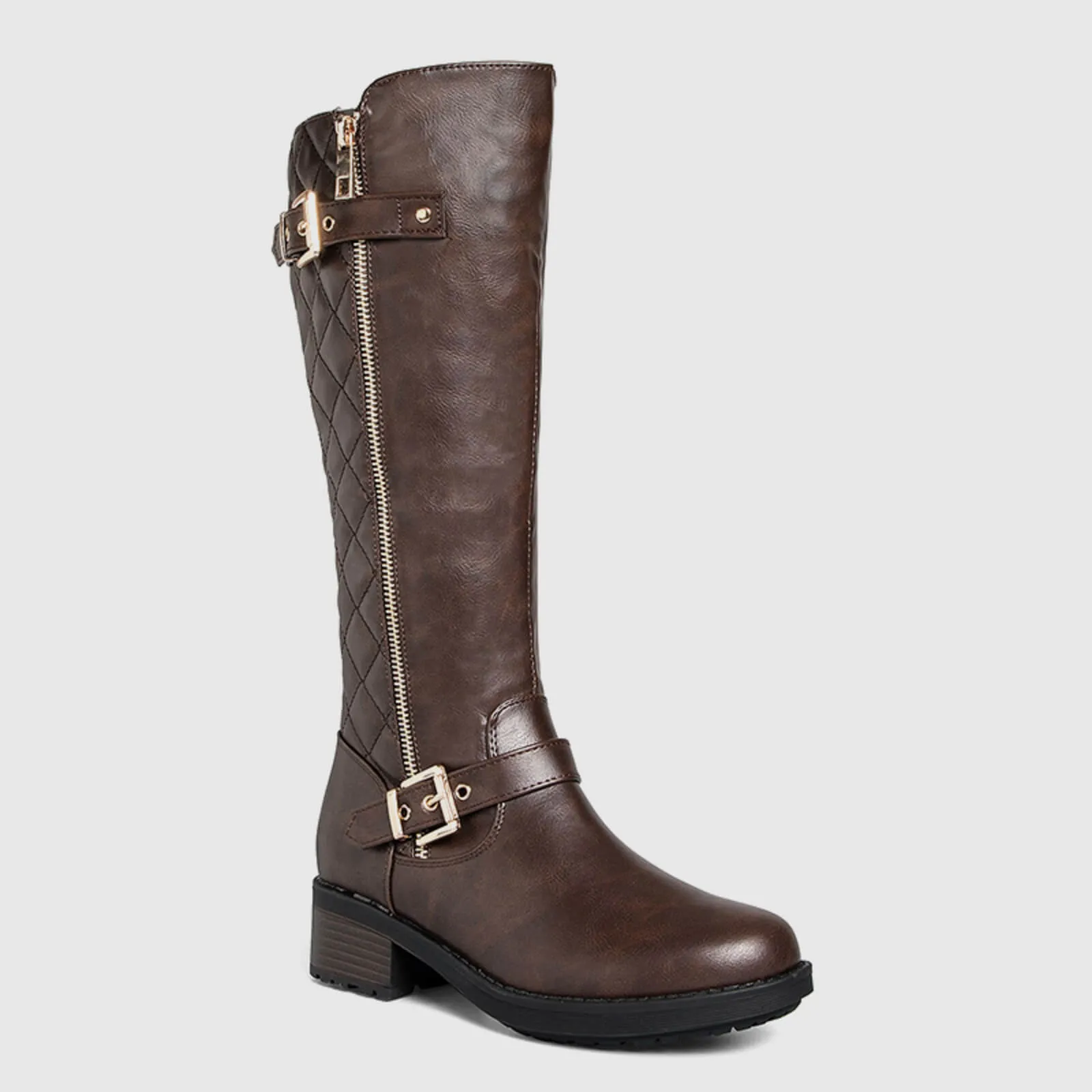 Quilted Knee High Riding Boots With Side Zipper