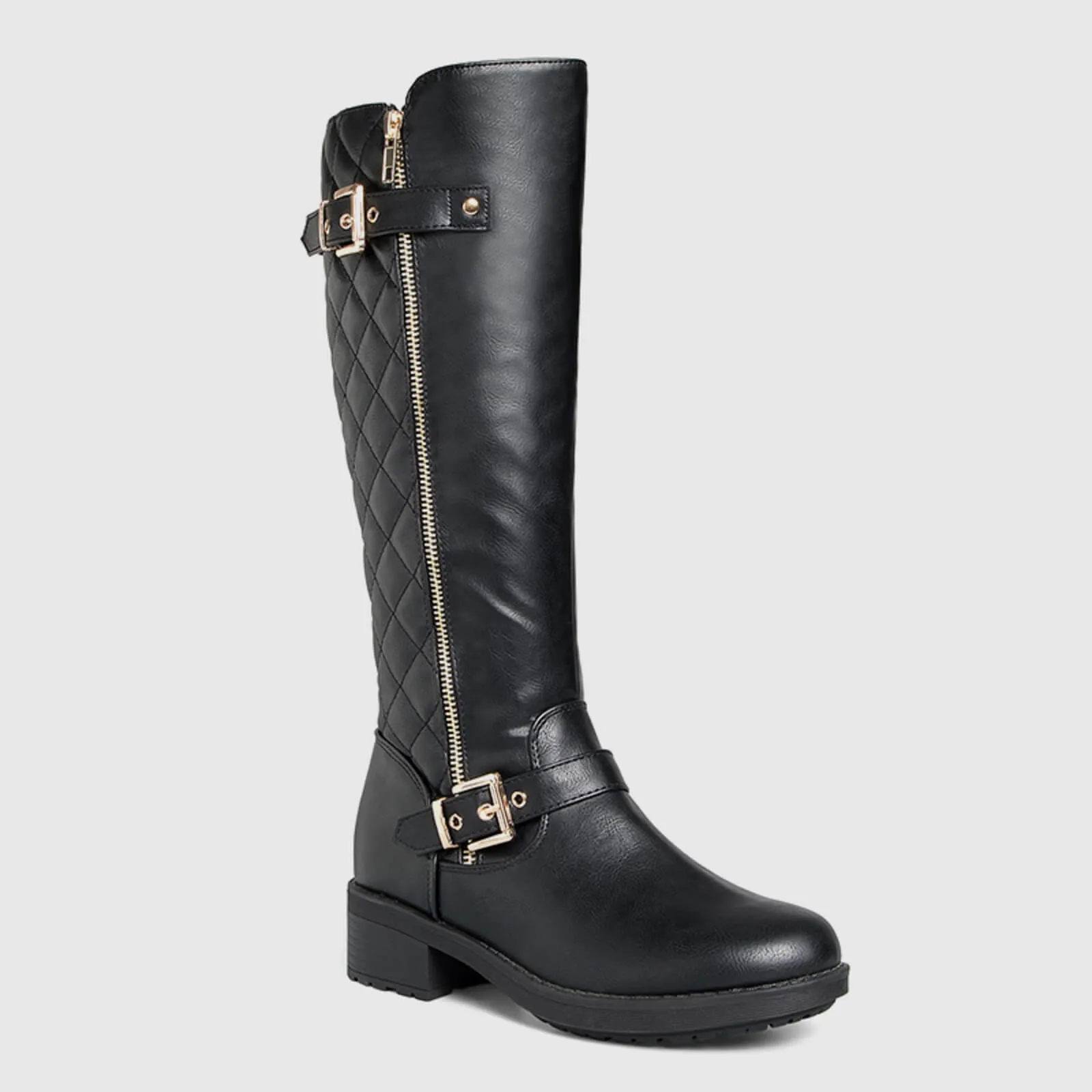 Quilted Knee High Riding Boots With Side Zipper