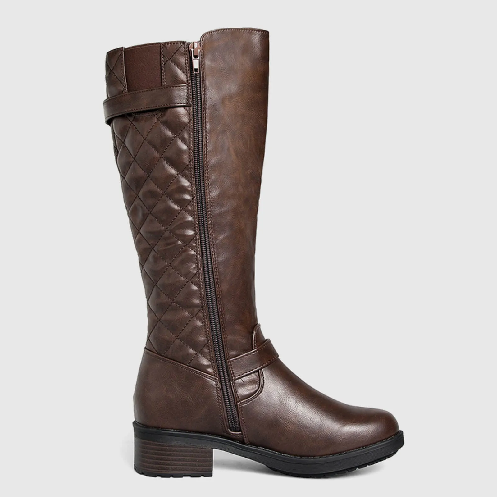 Quilted Knee High Riding Boots With Side Zipper