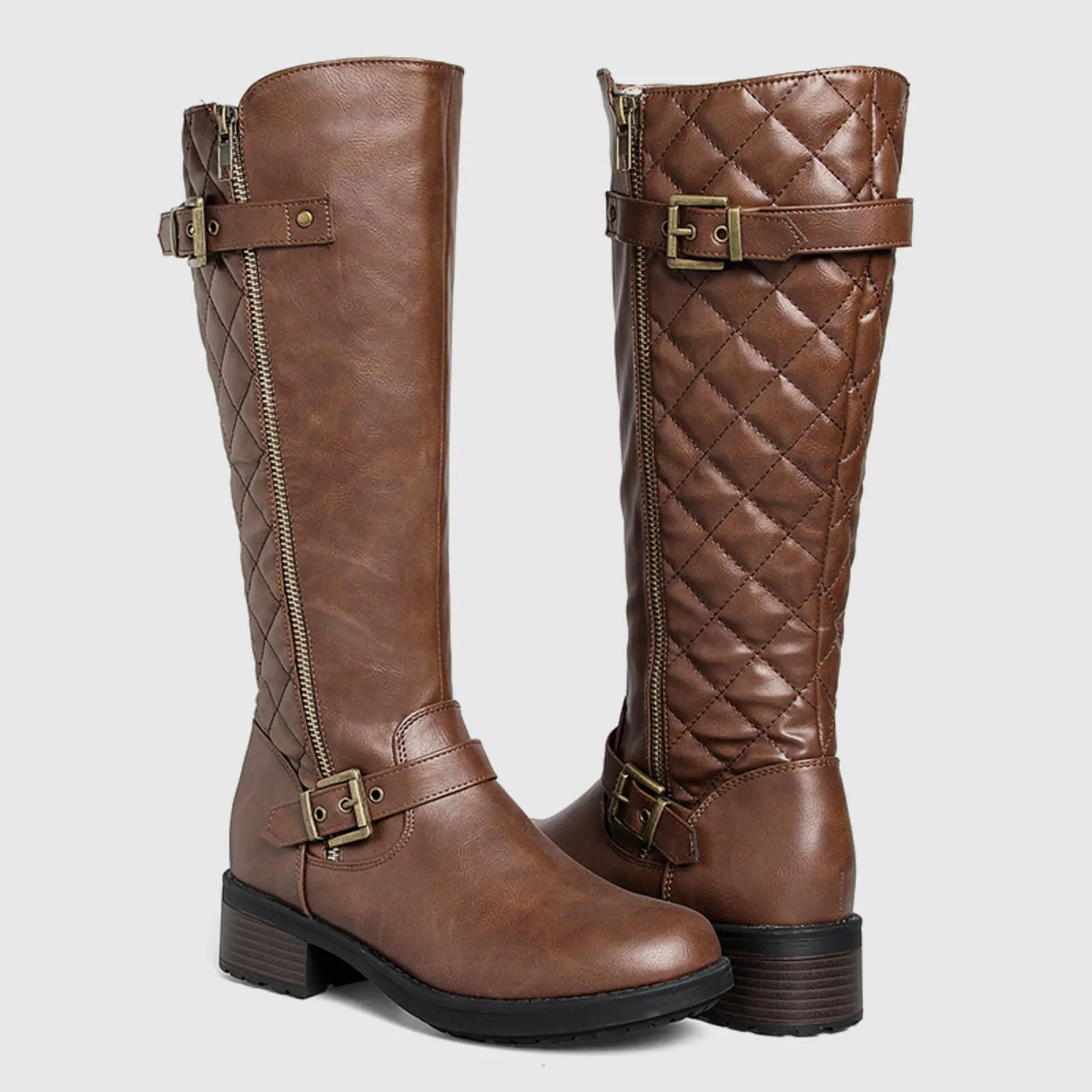 Quilted Knee High Riding Boots With Side Zipper