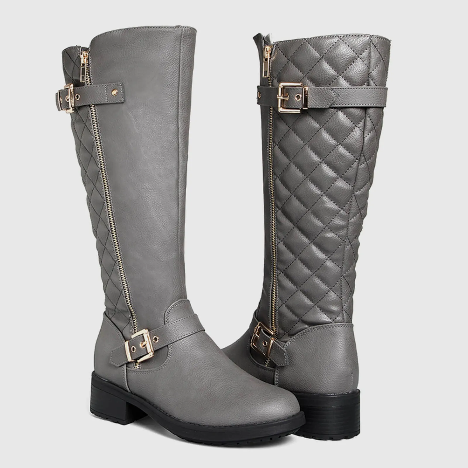 Quilted Knee High Riding Boots With Side Zipper
