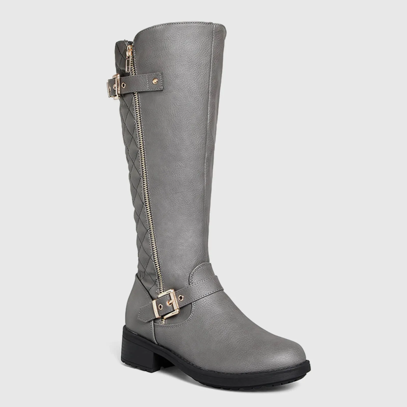 Quilted Knee High Riding Boots With Side Zipper
