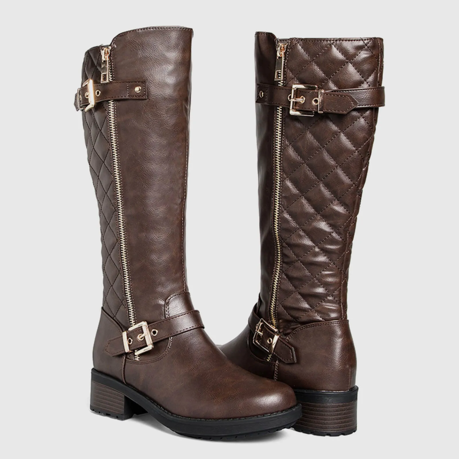Quilted Knee High Riding Boots With Side Zipper