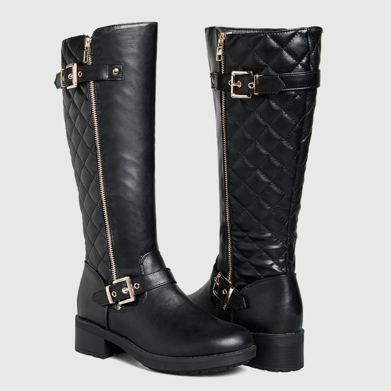 Quilted Knee High Riding Boots With Side Zipper