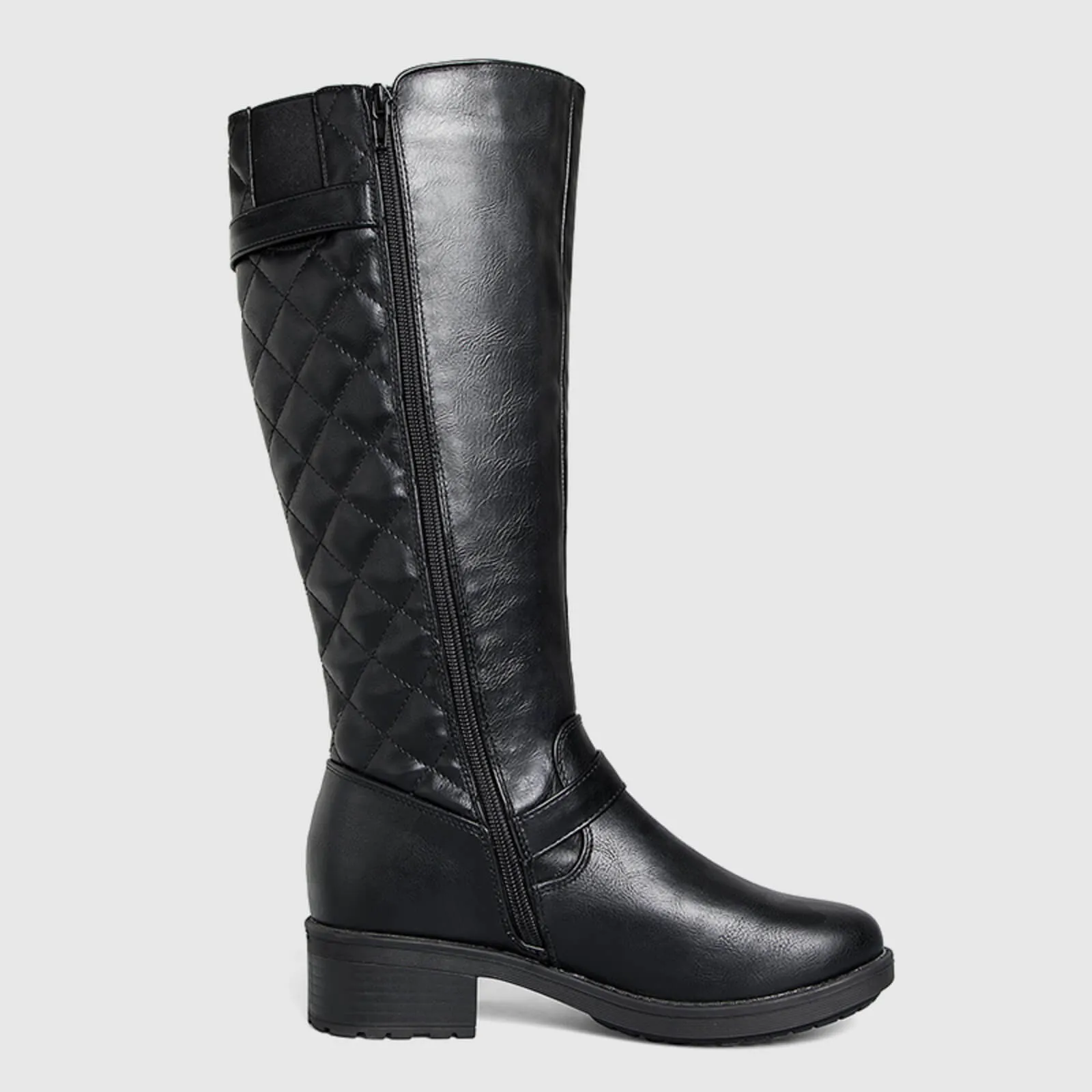 Quilted Knee High Riding Boots With Side Zipper