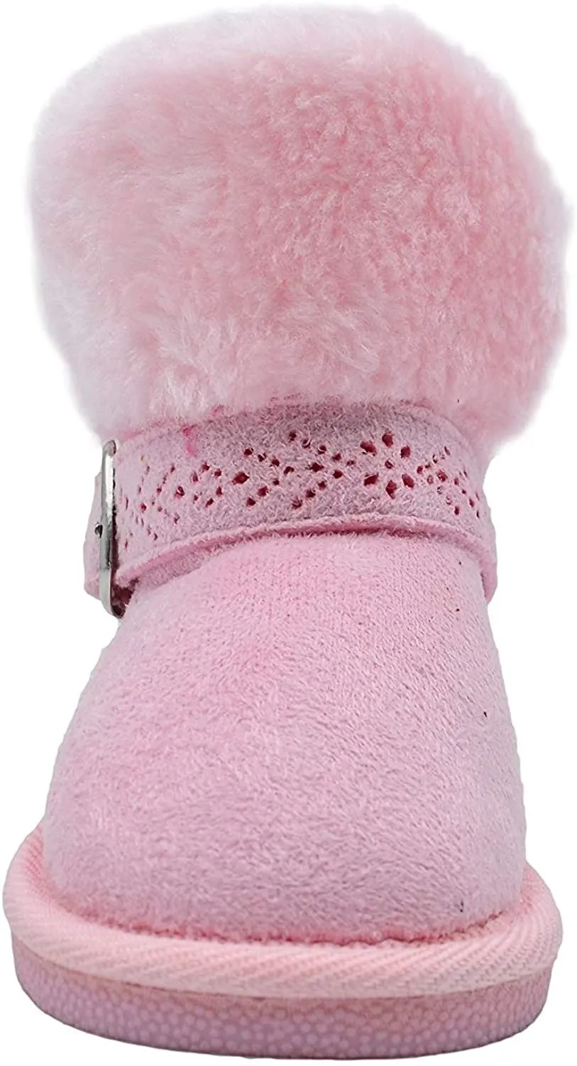 Rampage Toddler Girls’ Little Kid Slip On Microsuede Short Ankle Boots with Faux Fur Cuff and Cutout Design Buckle Straps