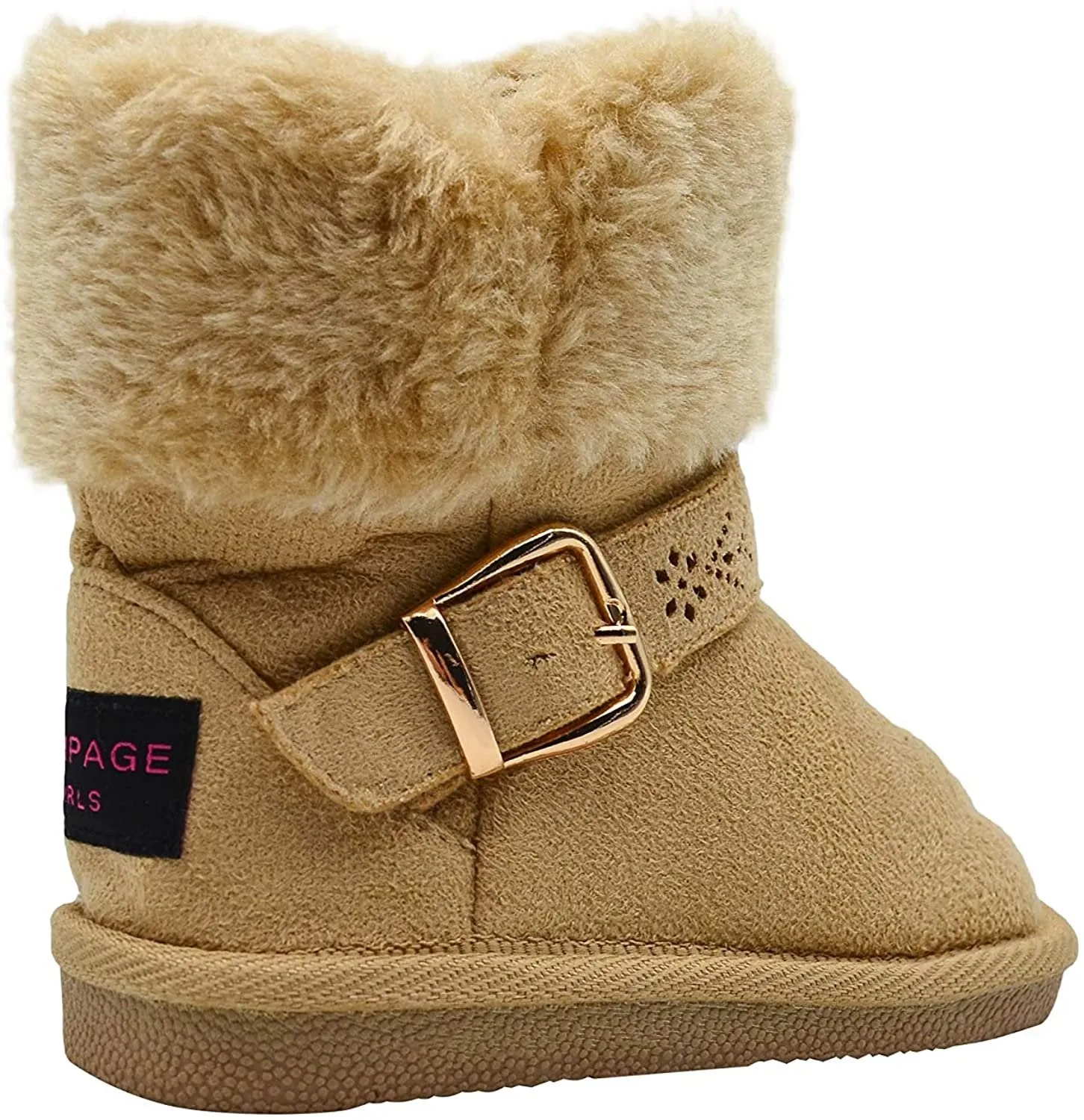 Rampage Toddler Girls’ Little Kid Slip On Microsuede Short Ankle Boots with Faux Fur Cuff and Cutout Design Buckle Straps