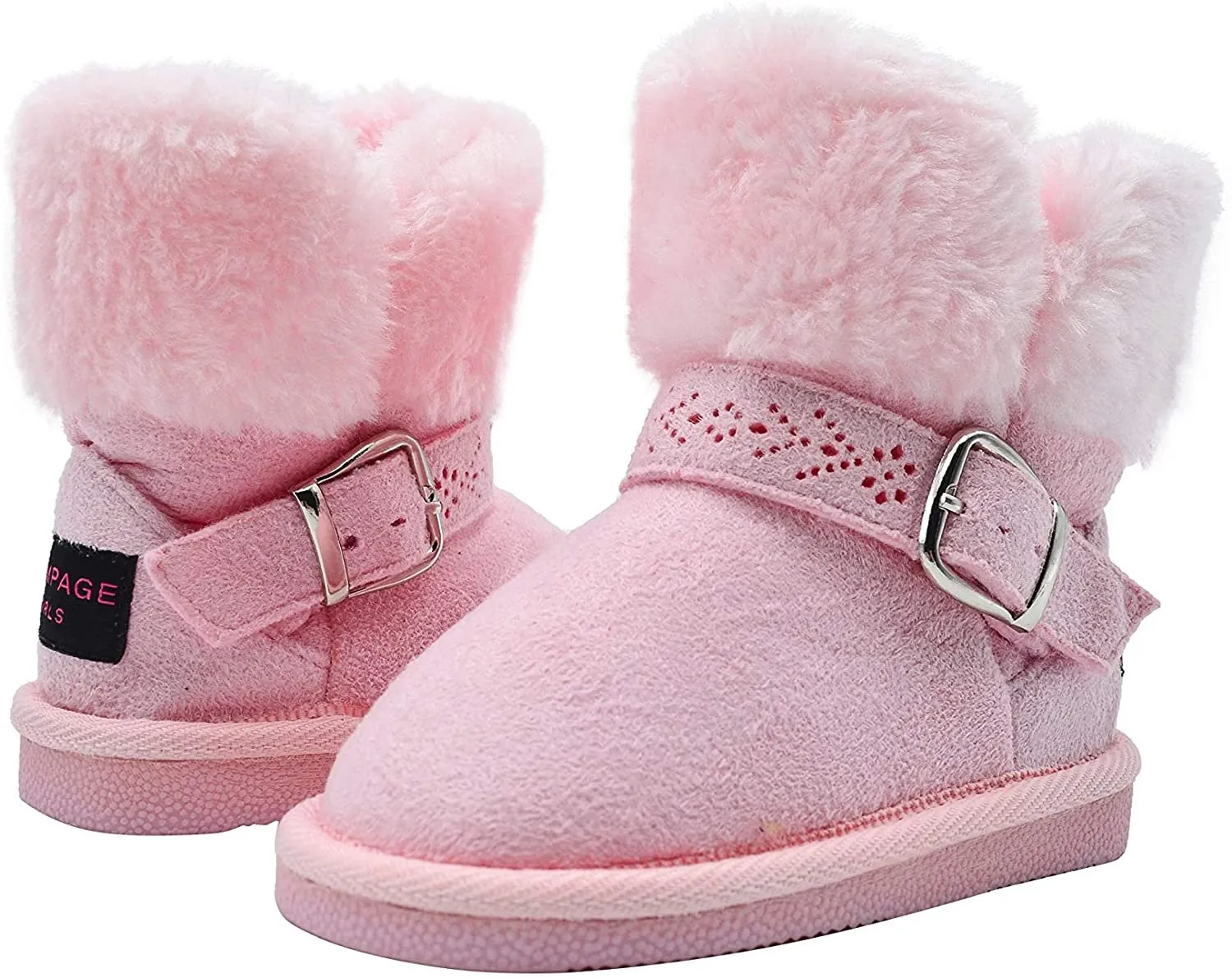 Rampage Toddler Girls’ Little Kid Slip On Microsuede Short Ankle Boots with Faux Fur Cuff and Cutout Design Buckle Straps