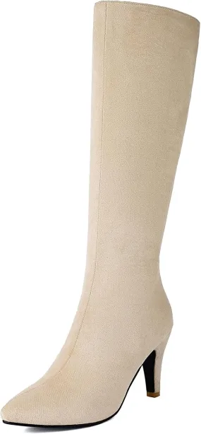 Roimaash Women Elegant Dress Boots Knee High Zipper Thin High Heels