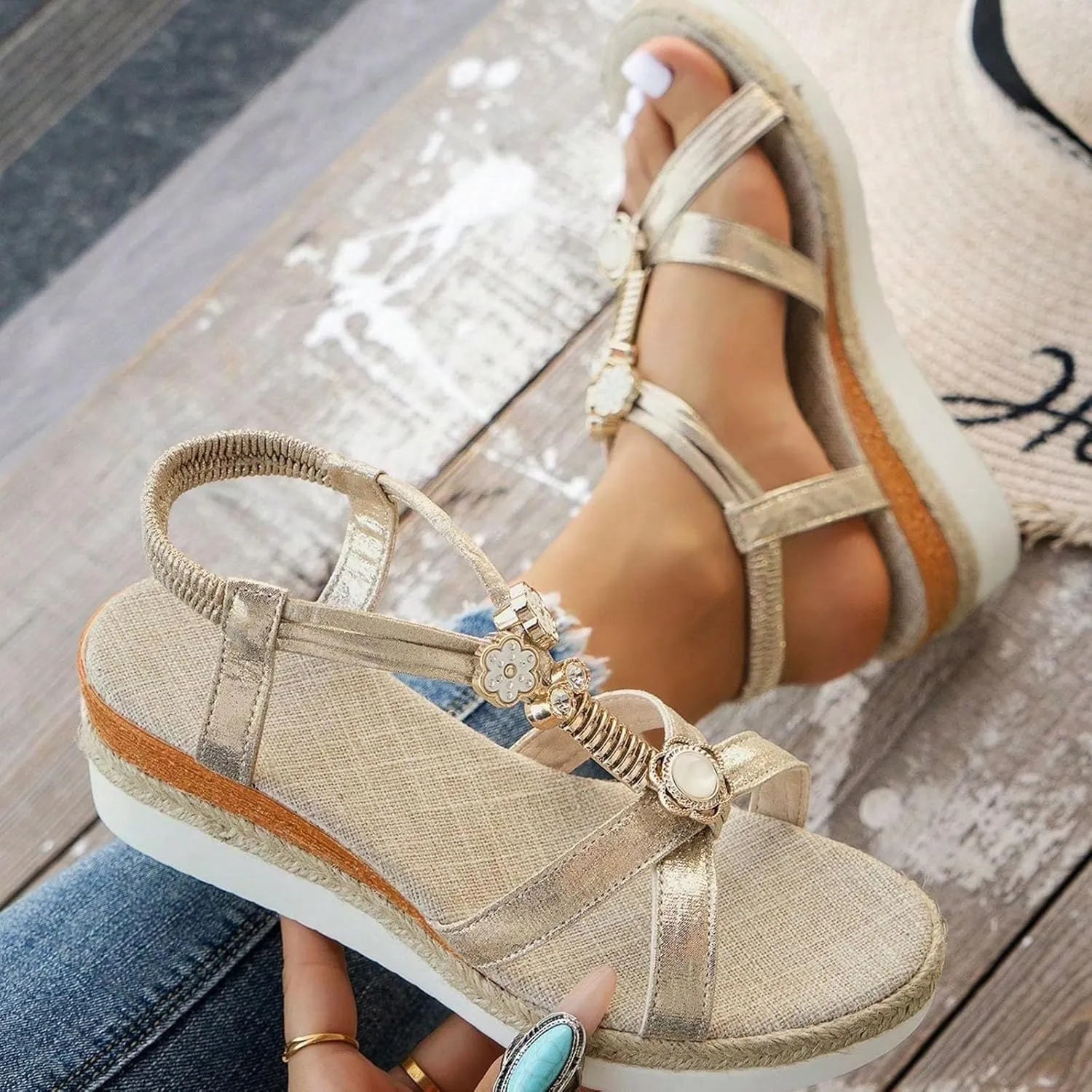 Summer Beach Sandals for Women 2025,Crystal Rhinestone Pearl Flat Sandals for Women Dressy Bling Sparkly Thong Sandals Comfortable T Strap Slip-On Shoes Casual Walking Sandals Strappy Sandals 