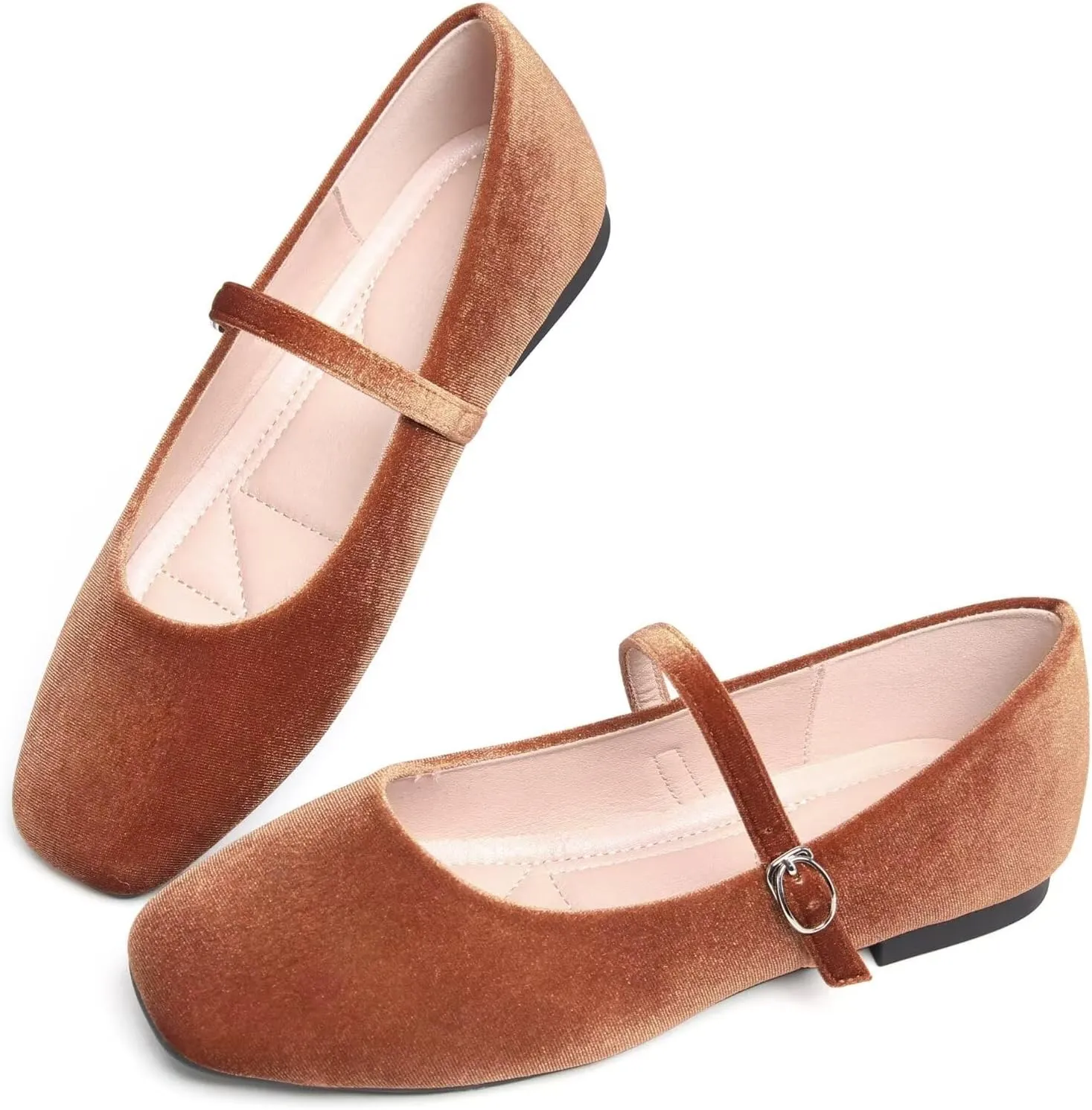 TN TANGNEST Leather Flats for Women Comfortable Square Toe Slip On Flats Soft Work Flats Retro Mary Jane Flats