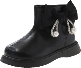 Toddler/Little Girls Sweet Short Ankle Boots Kids Cute Bowknot Water-Proof Side Zipper Toddler Girl Rain Boots Size 8