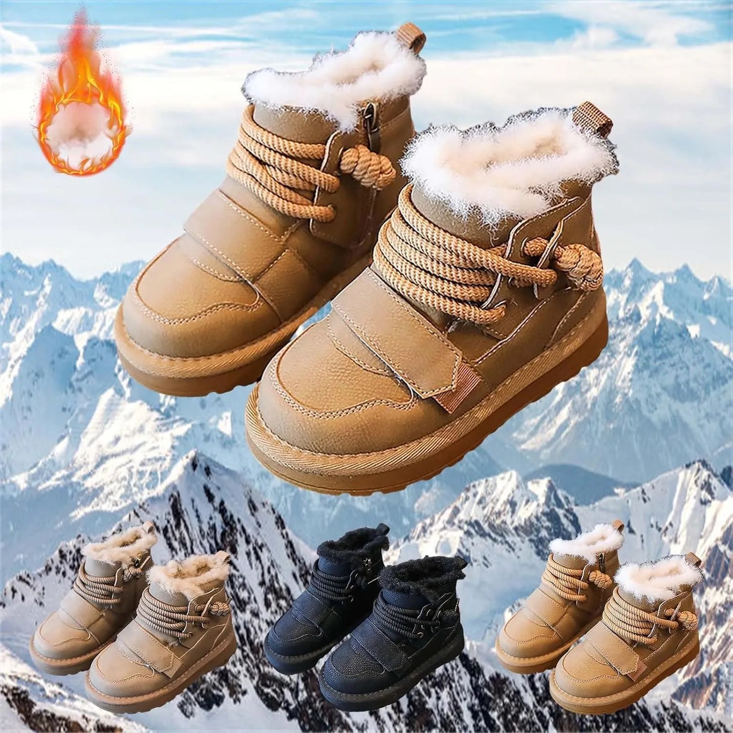 Winter Girls Boys Ankle Boots Kids Fleece Comfortable Soft Warm Lined Anti Slip Casual Sports Shoes for Toddler