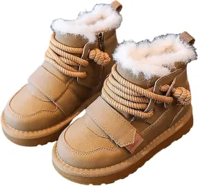 Winter Girls Boys Ankle Boots Kids Fleece Comfortable Soft Warm Lined Anti Slip Casual Sports Shoes for Toddler