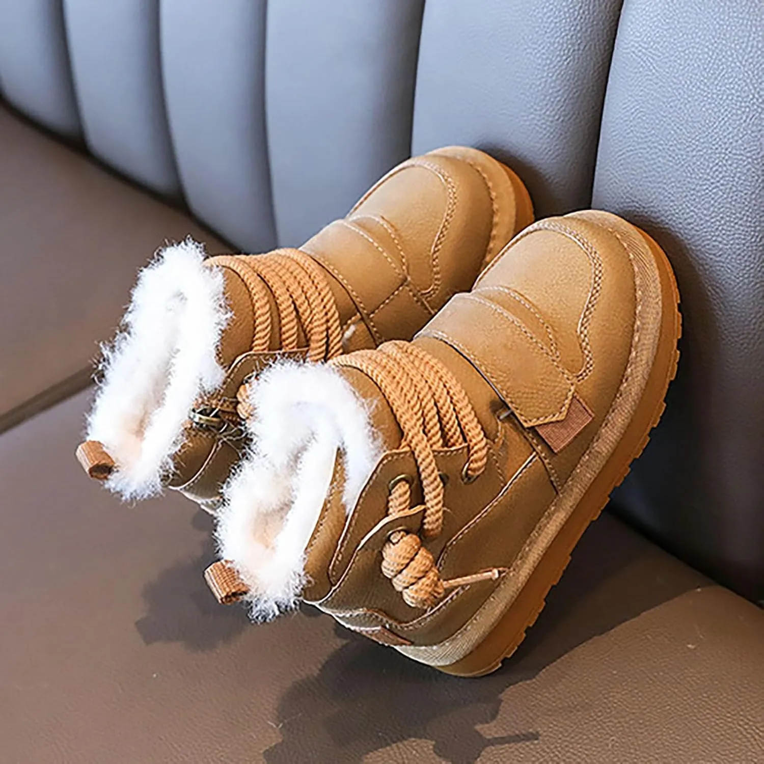 Winter Girls Boys Ankle Boots Kids Fleece Comfortable Soft Warm Lined Anti Slip Casual Sports Shoes for Toddler
