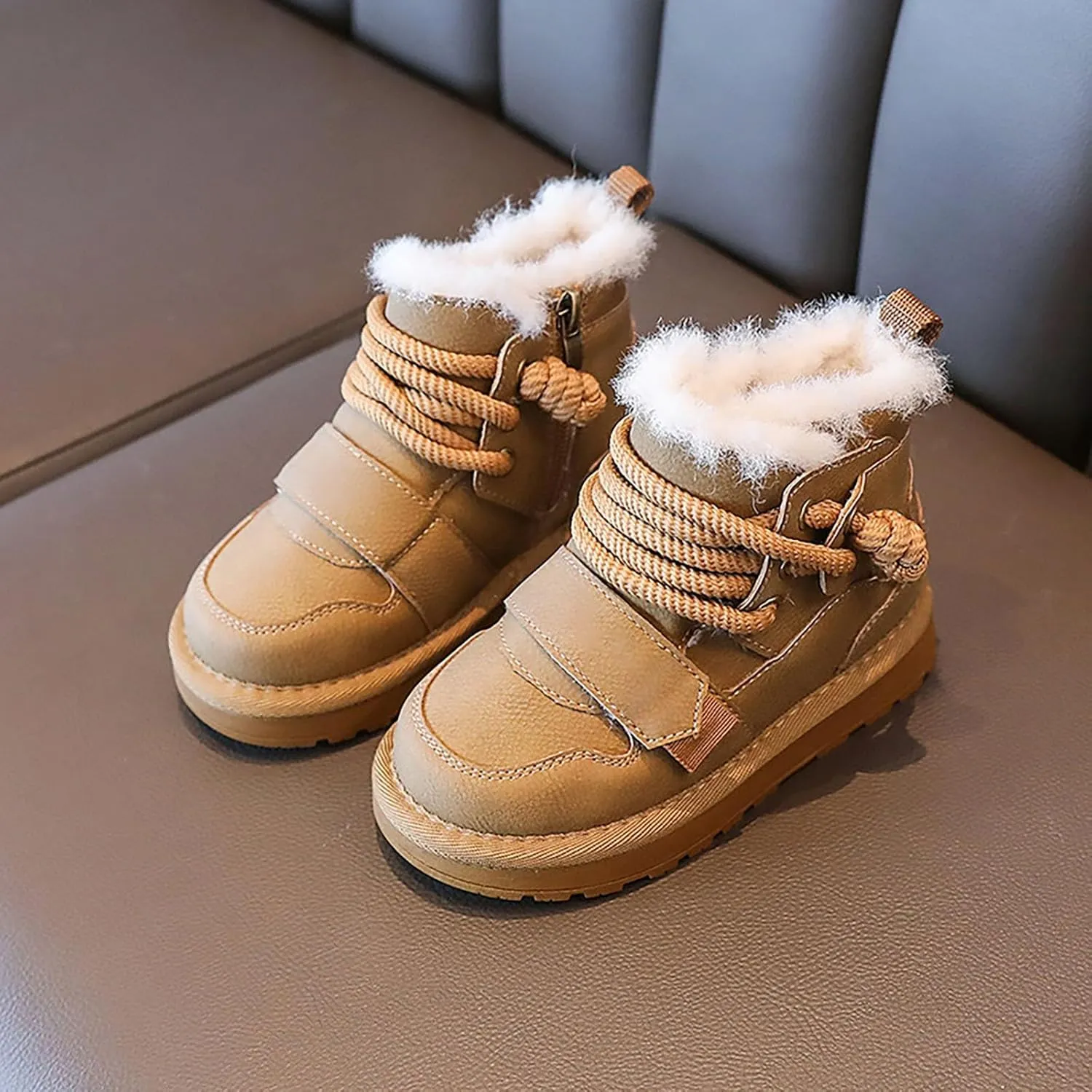 Winter Girls Boys Ankle Boots Kids Fleece Comfortable Soft Warm Lined Anti Slip Casual Sports Shoes for Toddler