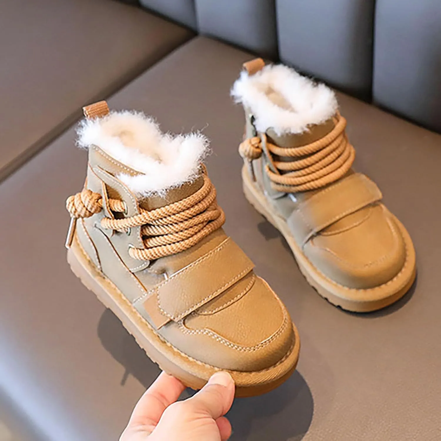 Winter Girls Boys Ankle Boots Kids Fleece Comfortable Soft Warm Lined Anti Slip Casual Sports Shoes for Toddler