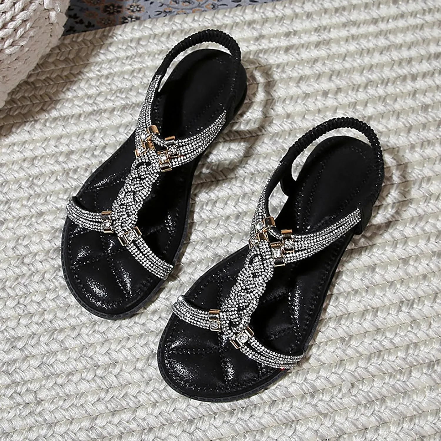 Women Toe Sandals Crystal Jelly Beach Flip Flops Female Students Korean Leather Thong Sandals for Women Wide