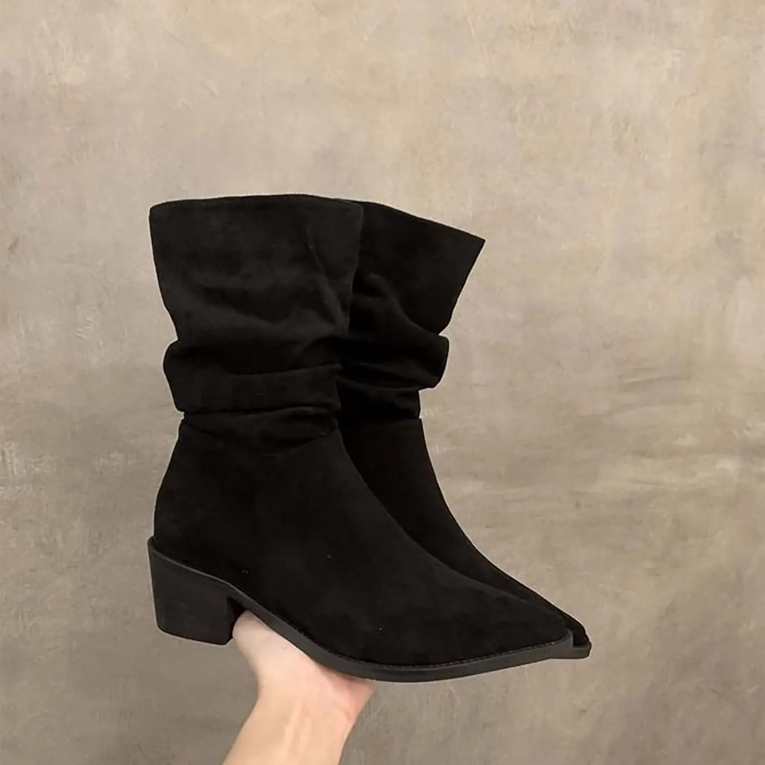 Womens Boots Mid Calf Pointed Toe Square Heel Boots for Women Knee High Wide Calf Knee High Boots for Women
