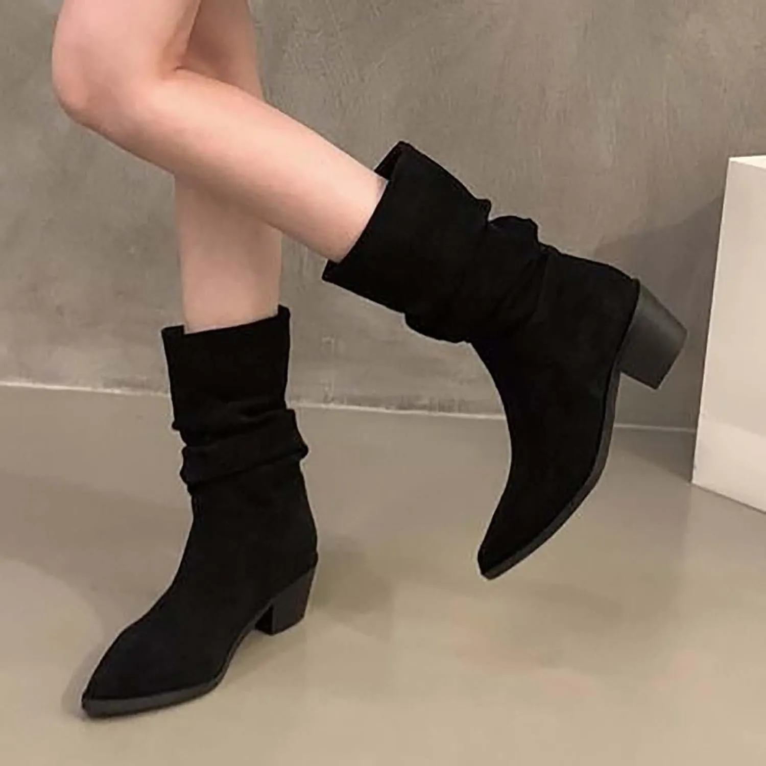Womens Boots Mid Calf Pointed Toe Square Heel Boots for Women Knee High Wide Calf Knee High Boots for Women