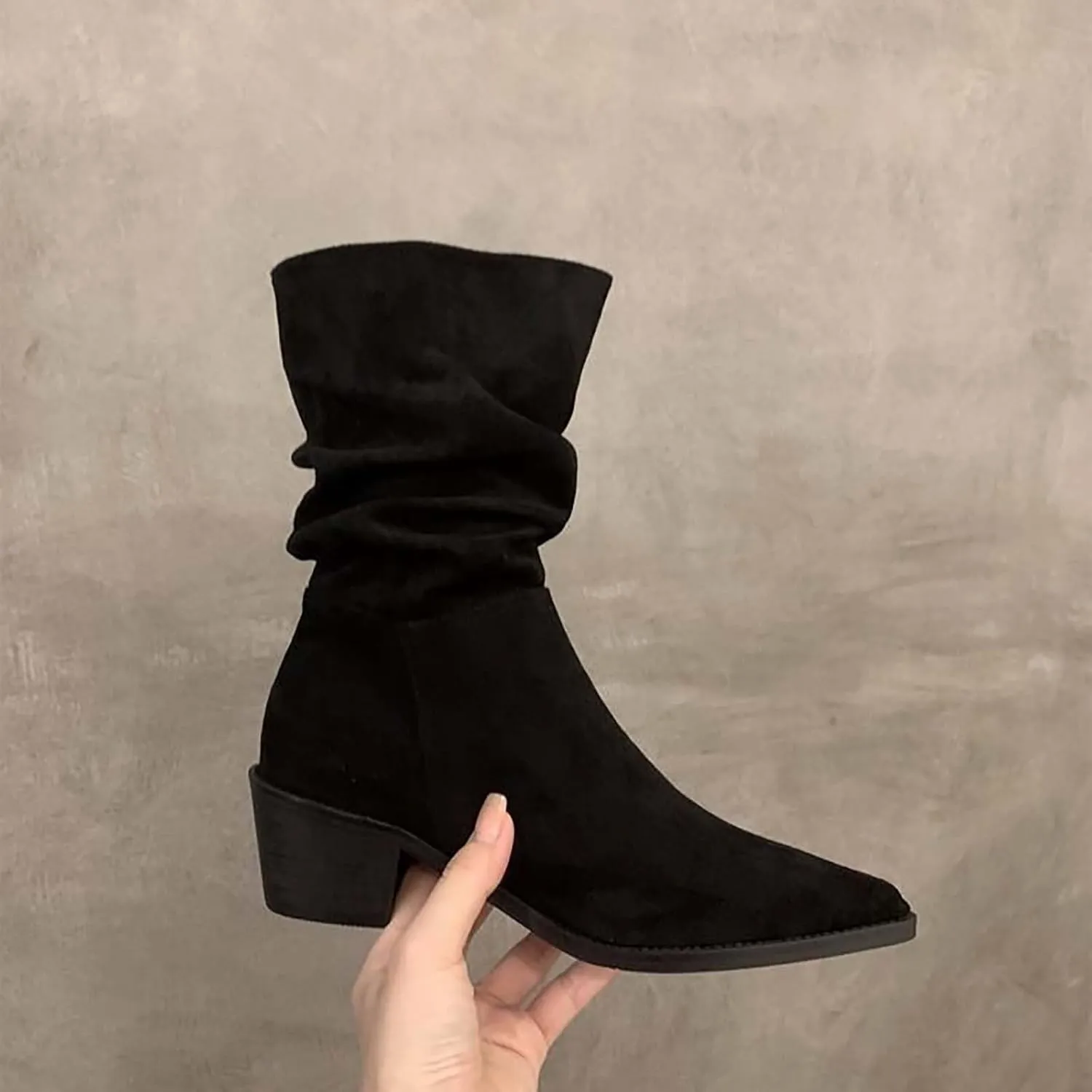 Womens Boots Mid Calf Pointed Toe Square Heel Boots for Women Knee High Wide Calf Knee High Boots for Women