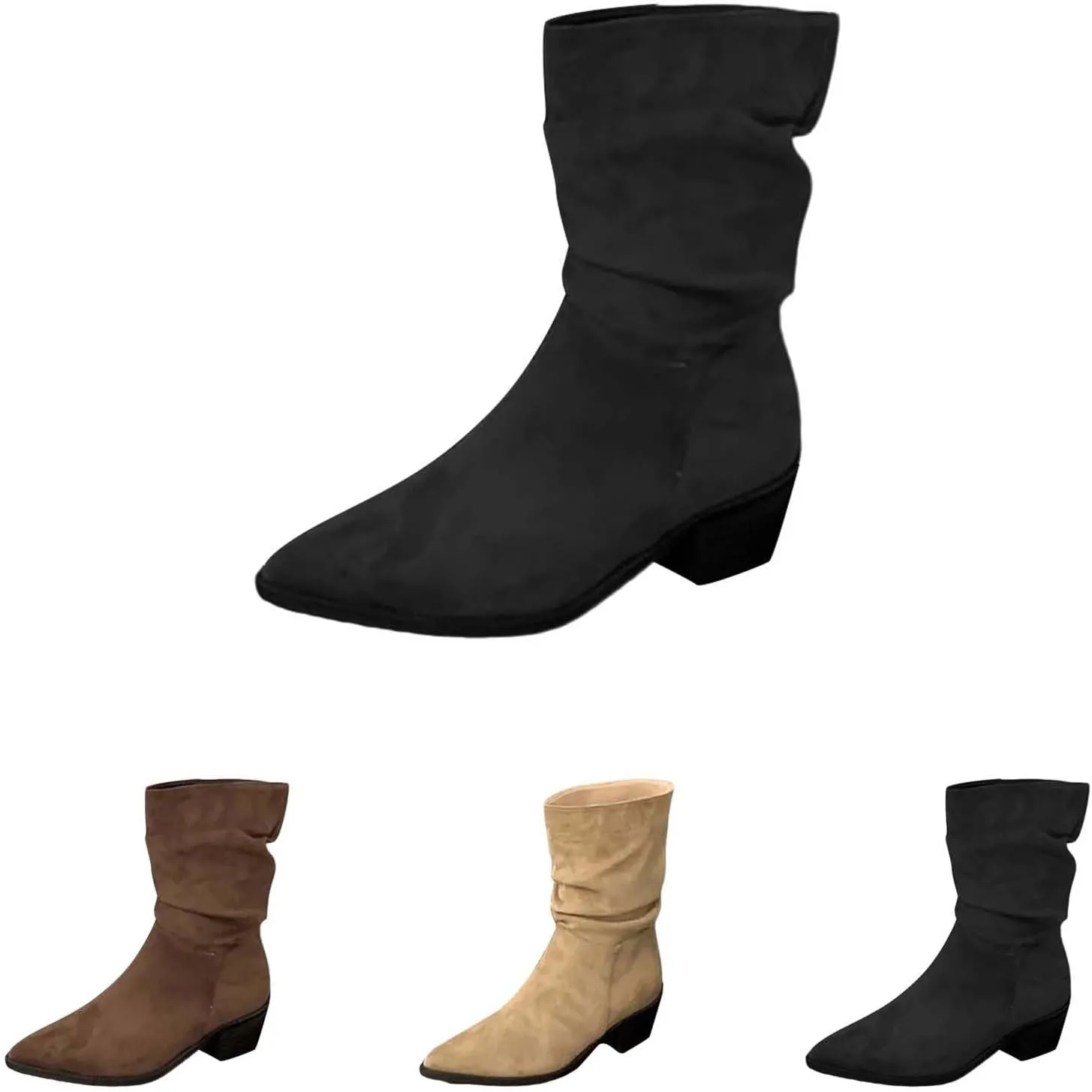 Womens Boots Mid Calf Pointed Toe Square Heel Boots for Women Knee High Wide Calf Knee High Boots for Women