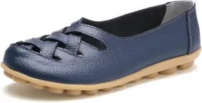 Women's Comfort Walking Casual Flat Loafer Orthopedic Breathable Leather Comfortable Hollow Soft Flats Sandals Vacation Walking Shoes Women Slip-On Indoor Outdoor