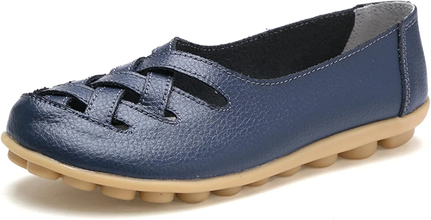 Women's Comfort Walking Casual Flat Loafer Orthopedic Breathable Leather Comfortable Hollow Soft Flats Sandals Vacation Walking Shoes Women Slip-On Indoor Outdoor