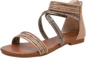 Womens Flat Sandals Open Toe Gladiator Strap Sandals Hollow Out Vintage Anti Slip Shoes Slingback Casual Dressy Walking Sandal for Summer Beach Oceanside Holiday Outdoor
