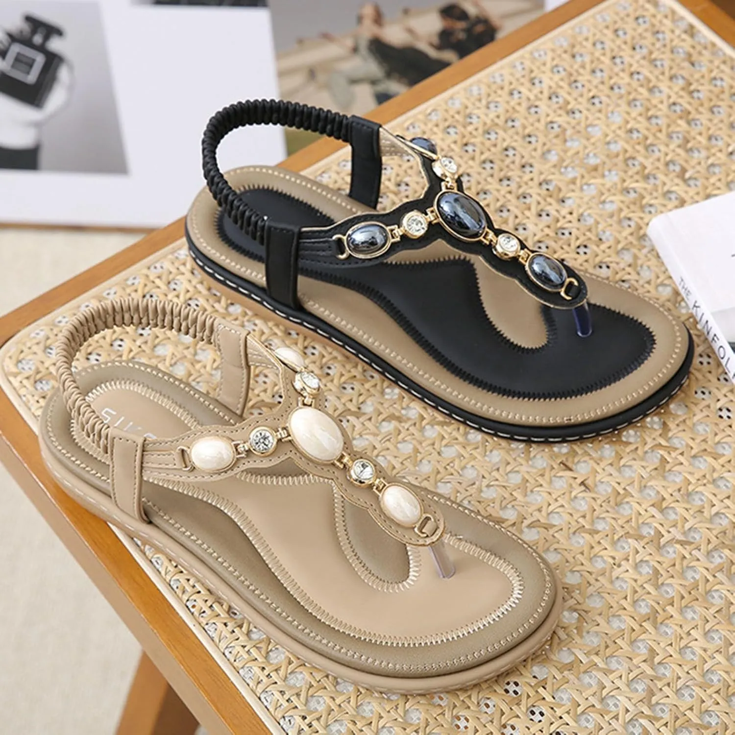 Women's Summer Fashion Flat Sandals Comfortable Ankle Strap Outdoor Walking Shoes Fashion Bow Flats for Women