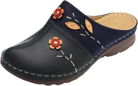 ZWRXW Summer Sandals for Women 2025 Boho Flower Embroidered Slippers Arch Support Closed Toe Slippers Outdoor Beach Mules Shoes Slip On Casual Vintage Walking Shoes